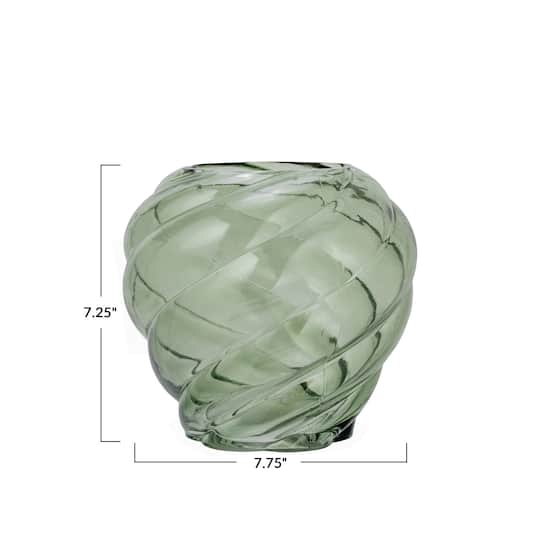 Hello Honey® 7.75" Green Round Twisted Glass Vase
